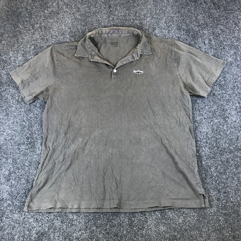 Patagonia Polo Shirt Mens Large Gray Trout Fitz Roy Logo Resort Wear Tennis Golf